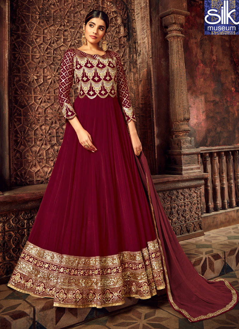 Superb Maroon Color Georgette New Designer Floor Length Anarkali Suit