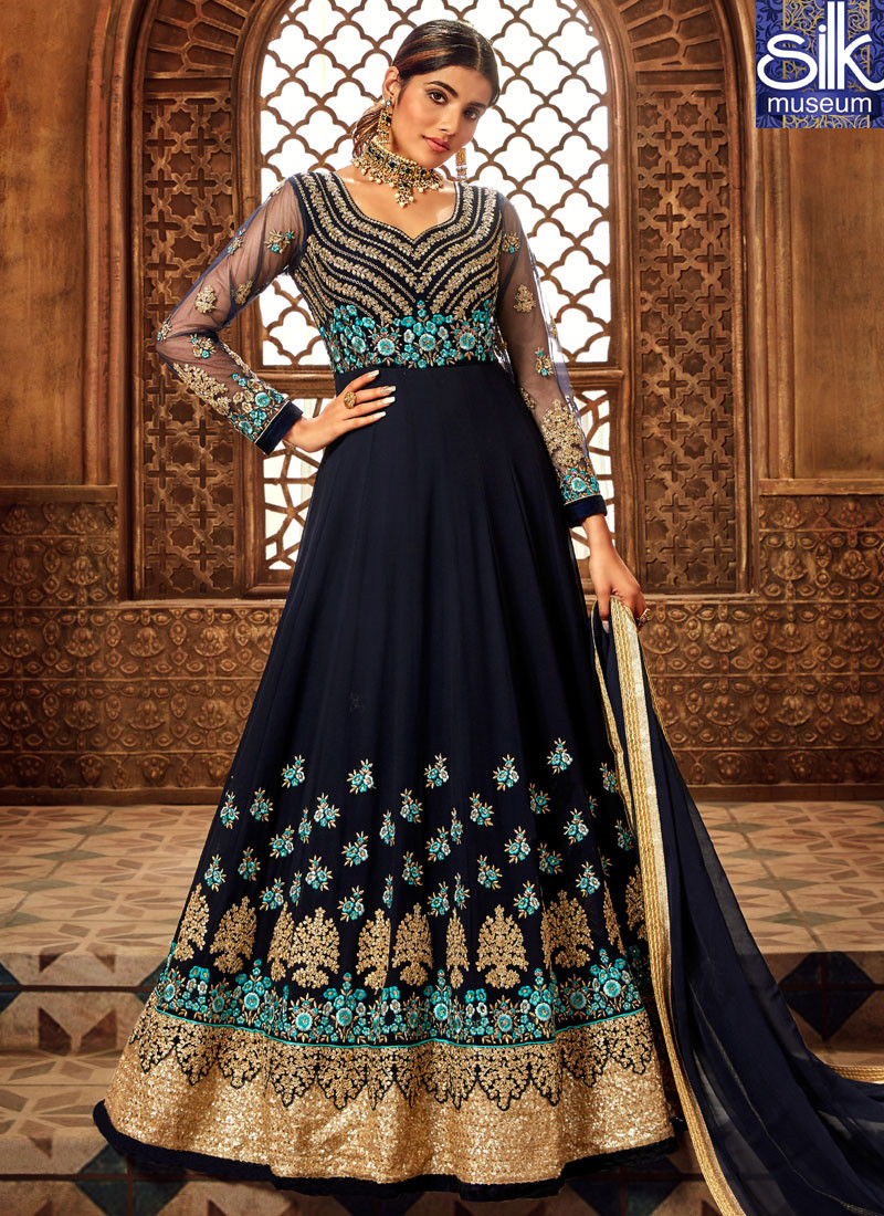 14235 Delightful Blue Color Georgette New Designer Party Wear Anarkali Suit