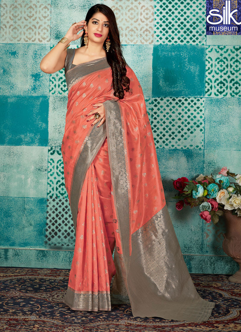 14238 Peach Color Banarasi Silk New Designer Traditional Party Wear Saree