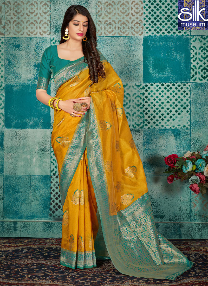 14244 Splendorous Mustard Color Banarasi Silk New Designer Traditional Party Wear Saree