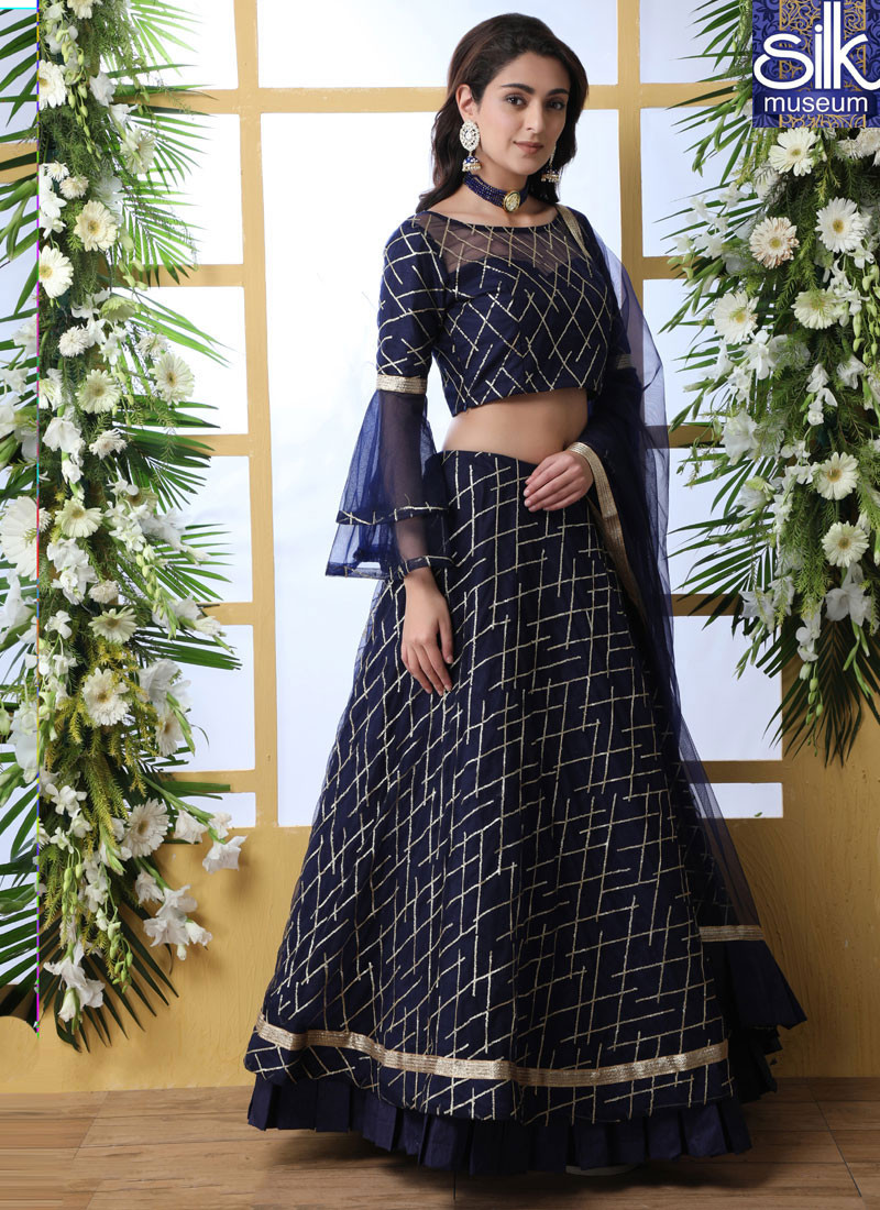 14256 Awesome Navy Blue Color Soft New New Designer Party Wear Lehenga Choli
