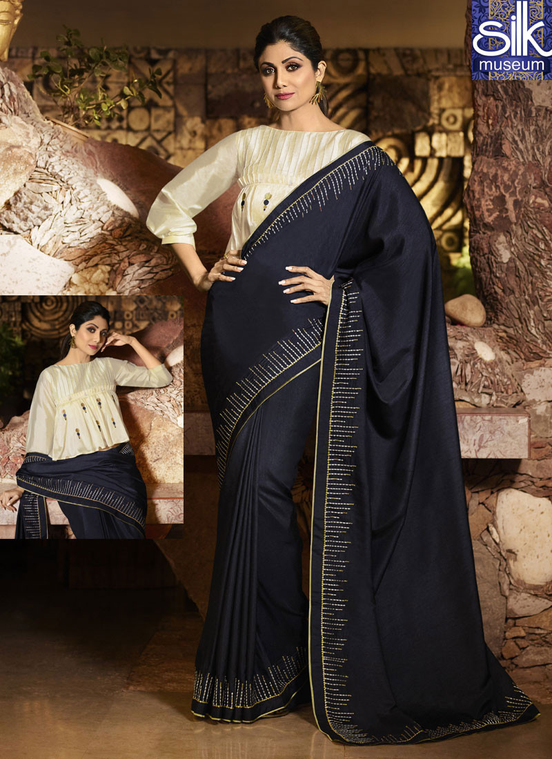 14272 Divine Dark Navy Blue Color Silk Fabric New Designer Party Wear Saree
