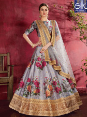 Lovely Grey Color Banglori Silk New Designer Party Wear Lehenga Choli