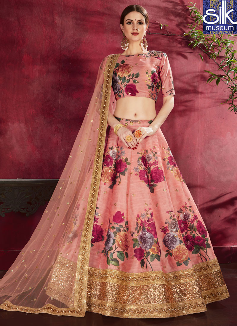14283 Divine Peach Color Banglori Silk New Designer Party Wear Lehenga Choli
