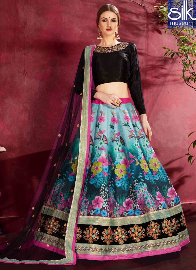 Superb Turquoise Color Banglori Silk New Designer Party Wear Digital Print Lehenga Choli