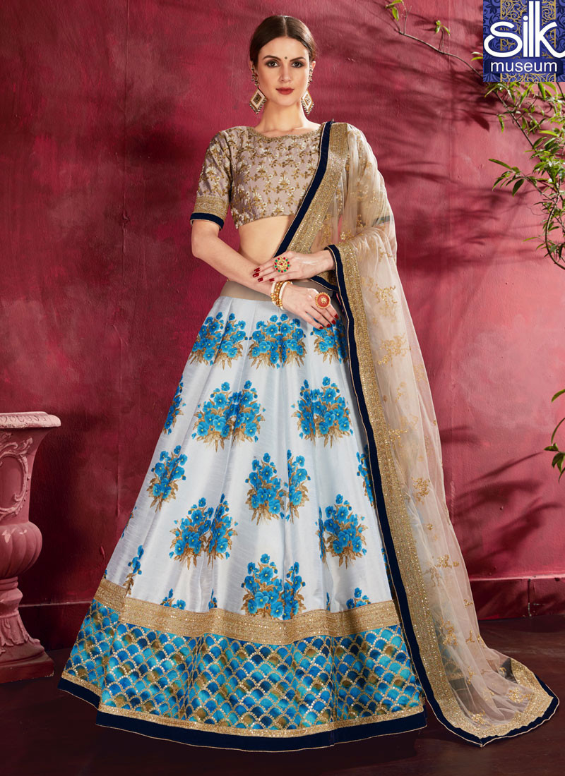 Wonderful Blue Color Banglori Silk New Designer Party Wear Digital Print Lehenga Choli