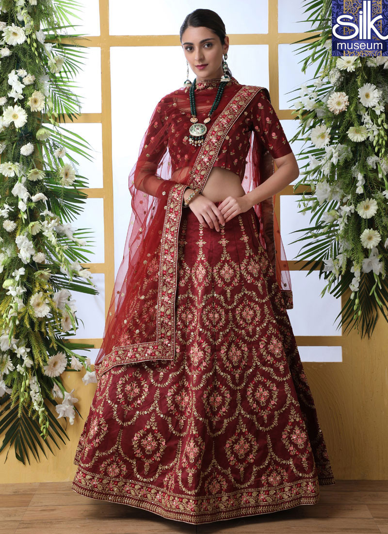 14295 Eye Catchy Maroon Color Art Silk New Designer Wedding Wear Lehenga Choli