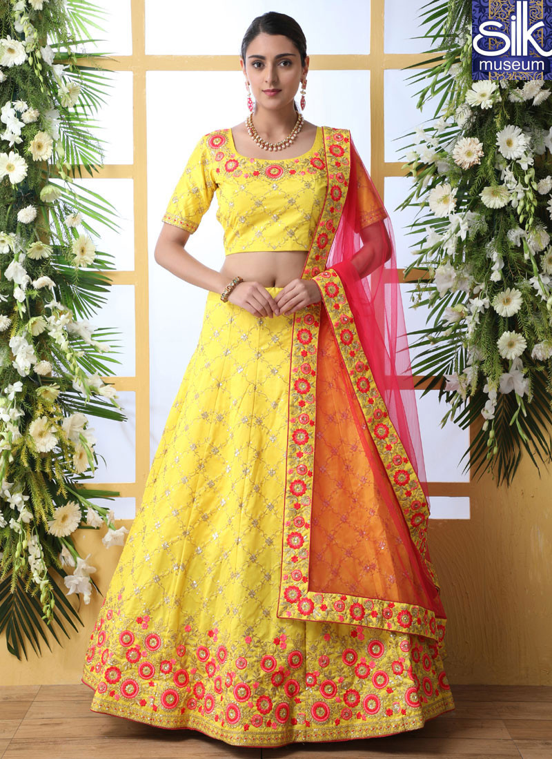 14296 Magnetic Yellow Color Art Silk New Designer Wedding Wear Lehenga Choli