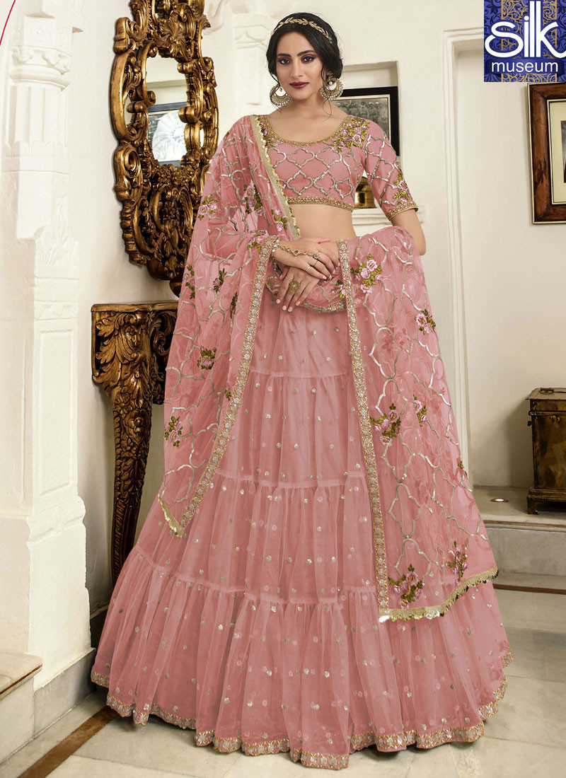 14308 Sparkling Pink Color Soft Net Designer Wedding Wear Lehenga Choli