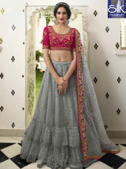 Wonderful Grey Color Soft Net New Designer Wedding Party Wear Lehenga Choli
