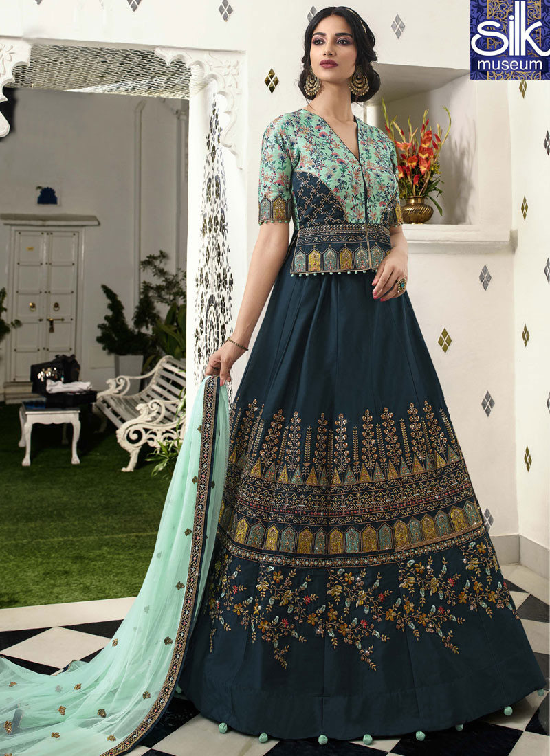 14312 Splendorous Teal Blue Color Art Silk New Designer Wedding Wear Lehenga Choli