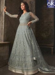 Adorable New Grey Color Net With Art Silk Designer Indo Western Suit