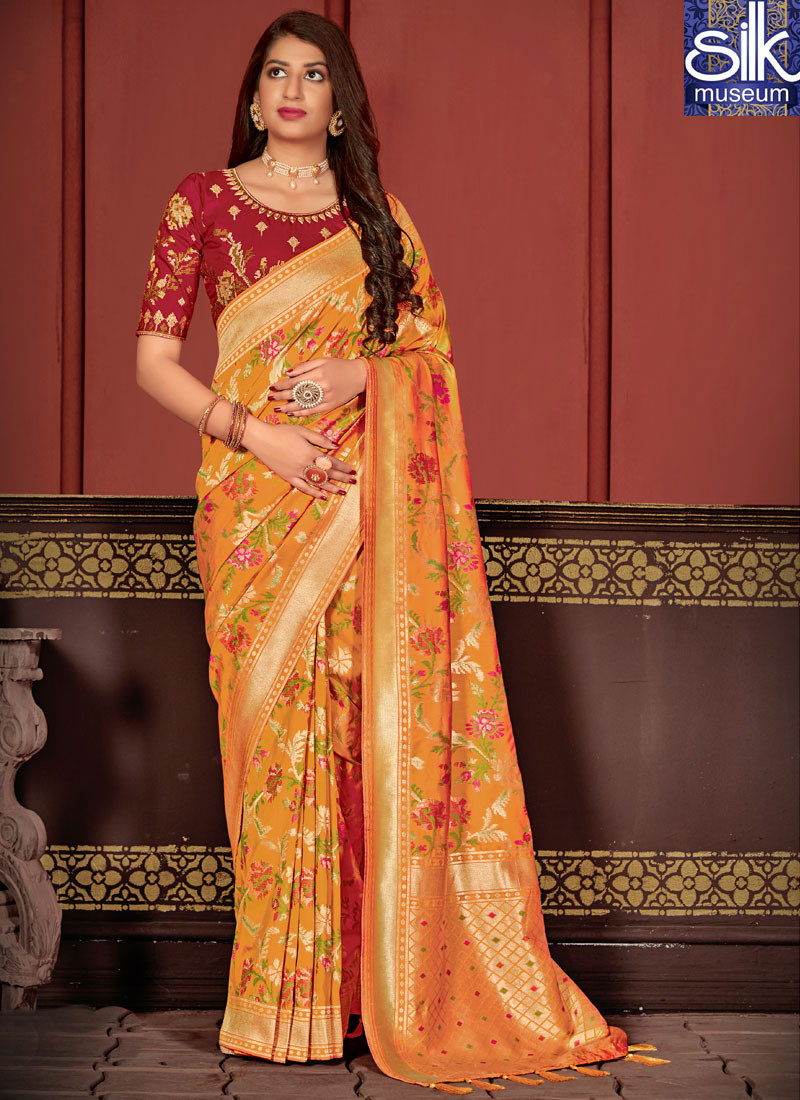14321 Sparkling Mustard Color New Designer Traditional Banarasi Silk Saree
