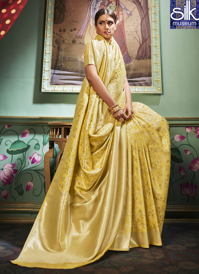 14326 Splendorous Mustard Color Banarasi Silk New Designer Traditional Saree