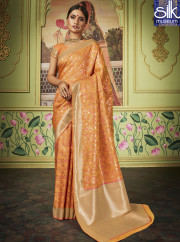 Lovely Orange Color Banarasi Silk New Traditional Party Wear Saree