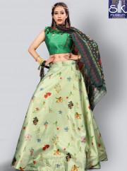 Delightful Sea Green Color Satin Silk Designer Party Wear Lehenga Choli