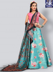 Splendorous Turquoise Color Satin Silk Designer Party Wear Lehenga Choli
