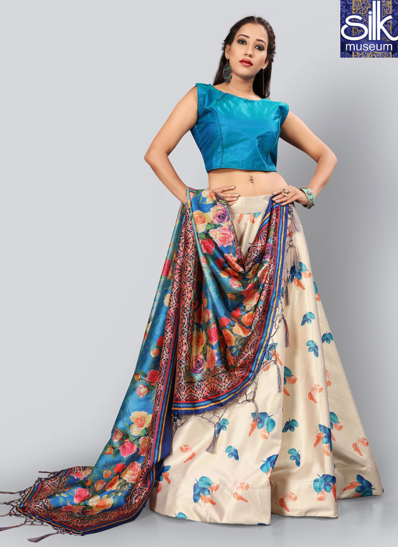 Wonderful Cream Color Satin Silk New Designer Party Wear Lehenga Choli