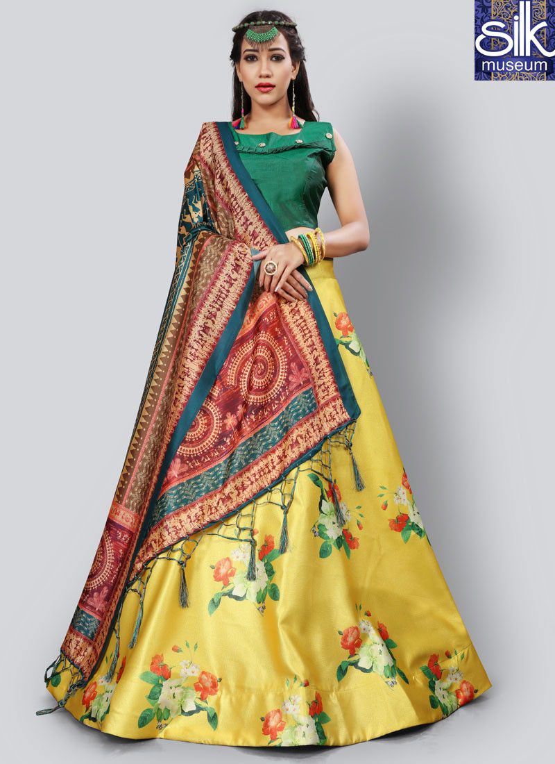 14334 Adorable Yellow Color Satin Silk New Party Wear Lehenga Choli