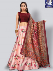 Attractive Light Pink Color Satin Silk Digital Print Party Wear Lehenga Choli