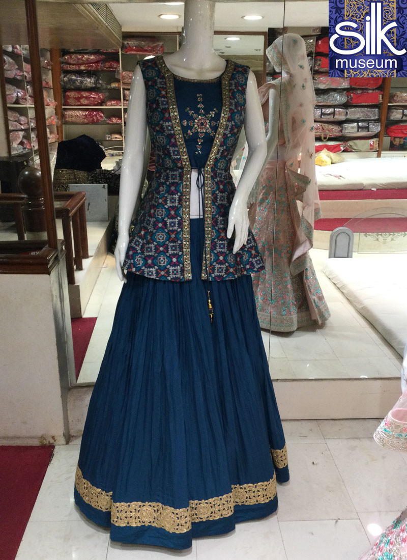 14344 Western Peplum Style Outfit With Traditional Patola Weave In Hand Work
