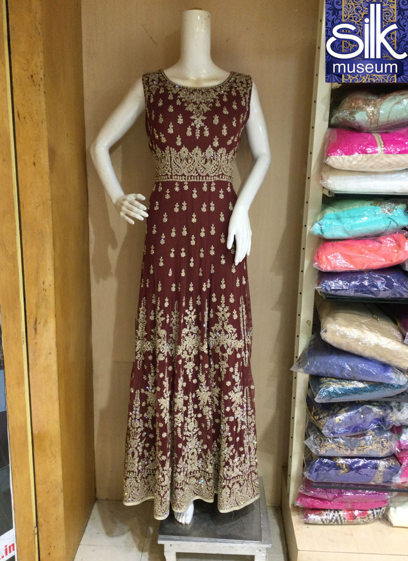 14355 Memorial Maroon Color All Over Work Anarkali Gown