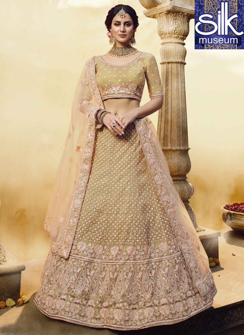 14363 Golden Color A Line Lehenga Choli