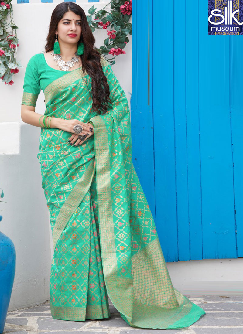 14371 Green Color Trendy Silk Weaving Saree