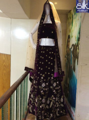 Lovely Purple Color Velvet Designer Wedding Wear A Line Lehenga Choli