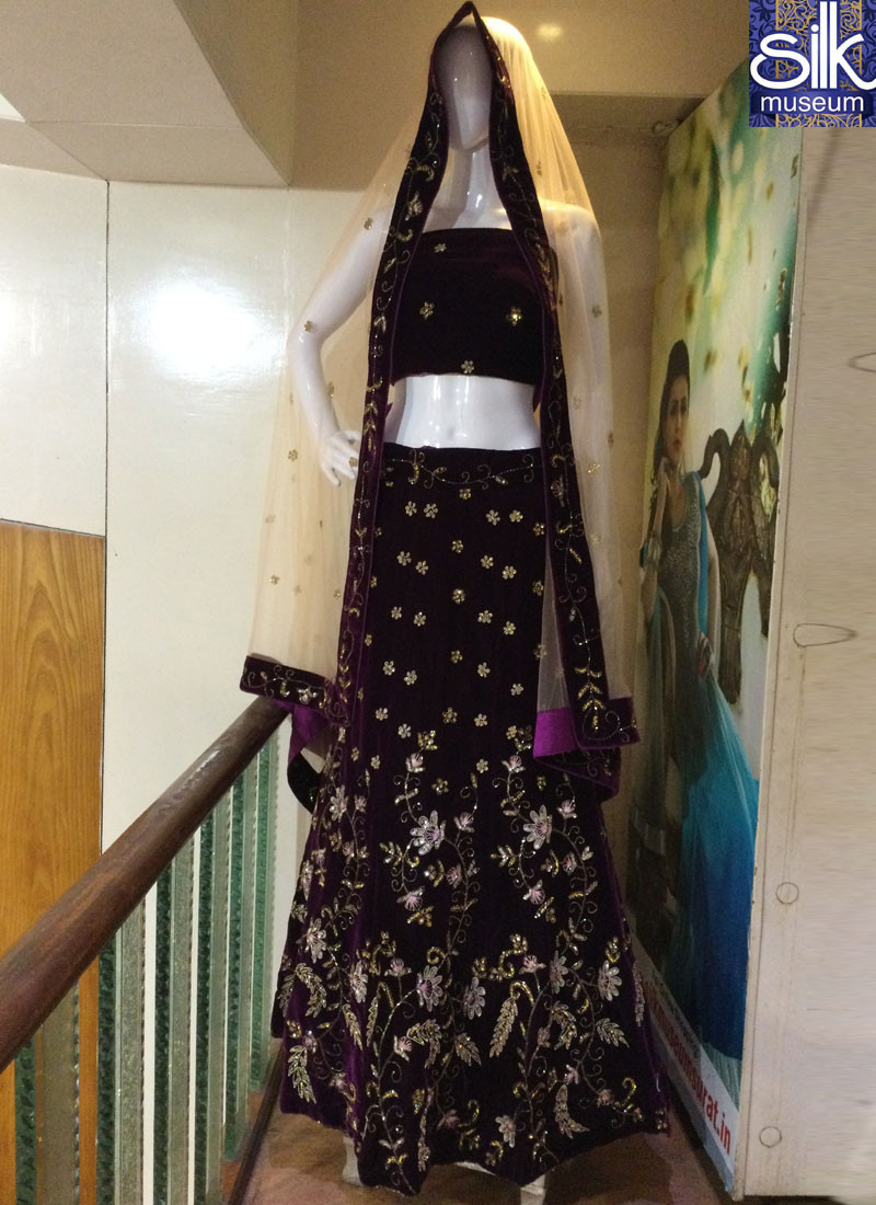 14381 Lovely Purple Color Velvet Designer Wedding Wear A Line Lehenga Choli