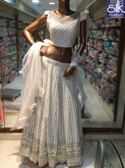 Light Grey Color Net Fabric Designer Party Wear Readymade Lehenga Choli