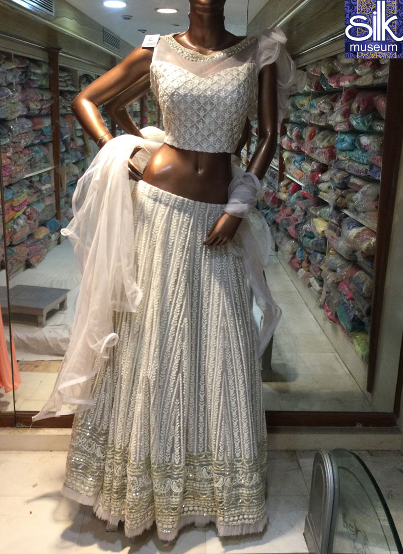 Light Grey Color Net Fabric Designer Party Wear Readymade Lehenga Choli