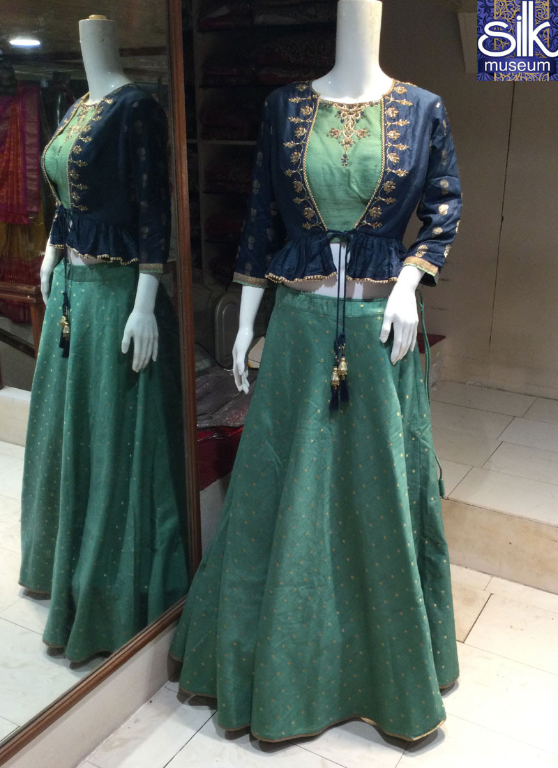 14383 Wonderful Sea Green Color Silk Designer Party Wear Readymade Lehenga Choli