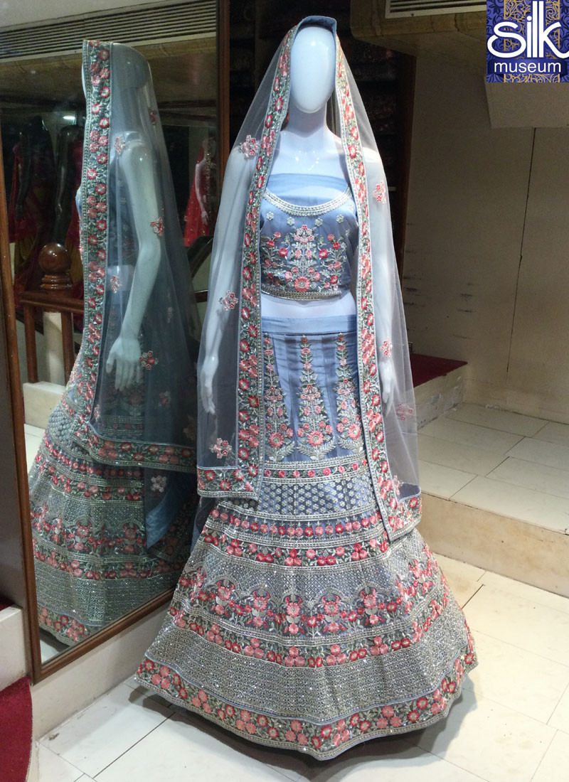 14384 Sparkling Steel Grey Color Net Designer Wedding Wear Lehenga Choli