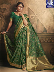 Beautiful Green Color Silk Designer Party Wear Traditional Saree