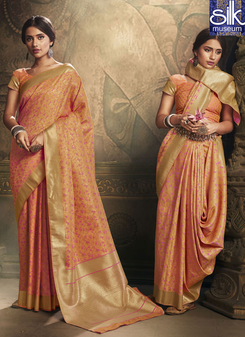 14401 Adorable Orange Color Silk Designer Traditional Party Wear Saree