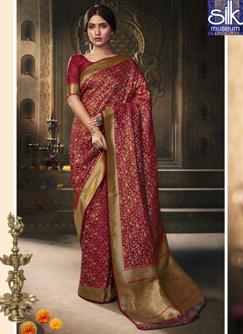 14403 Divine Red Color Silk Party Wear New Traditional Designer Saree
