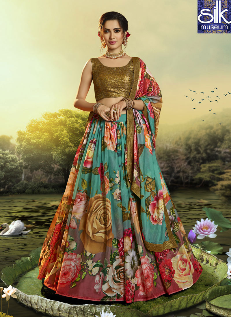14409 Adorable Multi Color Pure Organza Fabric Designer Party Wear Lehenga Choli