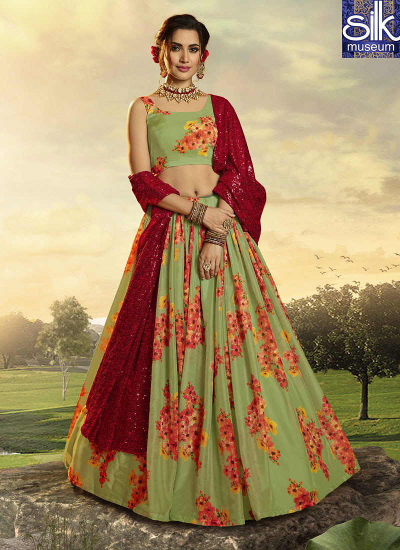 14410 Outstanding Green Color Organza Fabric Designer Party Wear Lehenga Choli