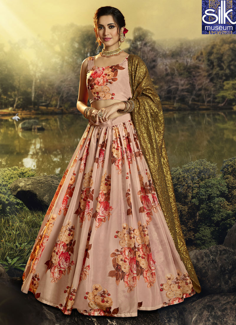 14414 Sparkling Peach Color Organza Fabric New Designer Party Wear Lehenga Choli