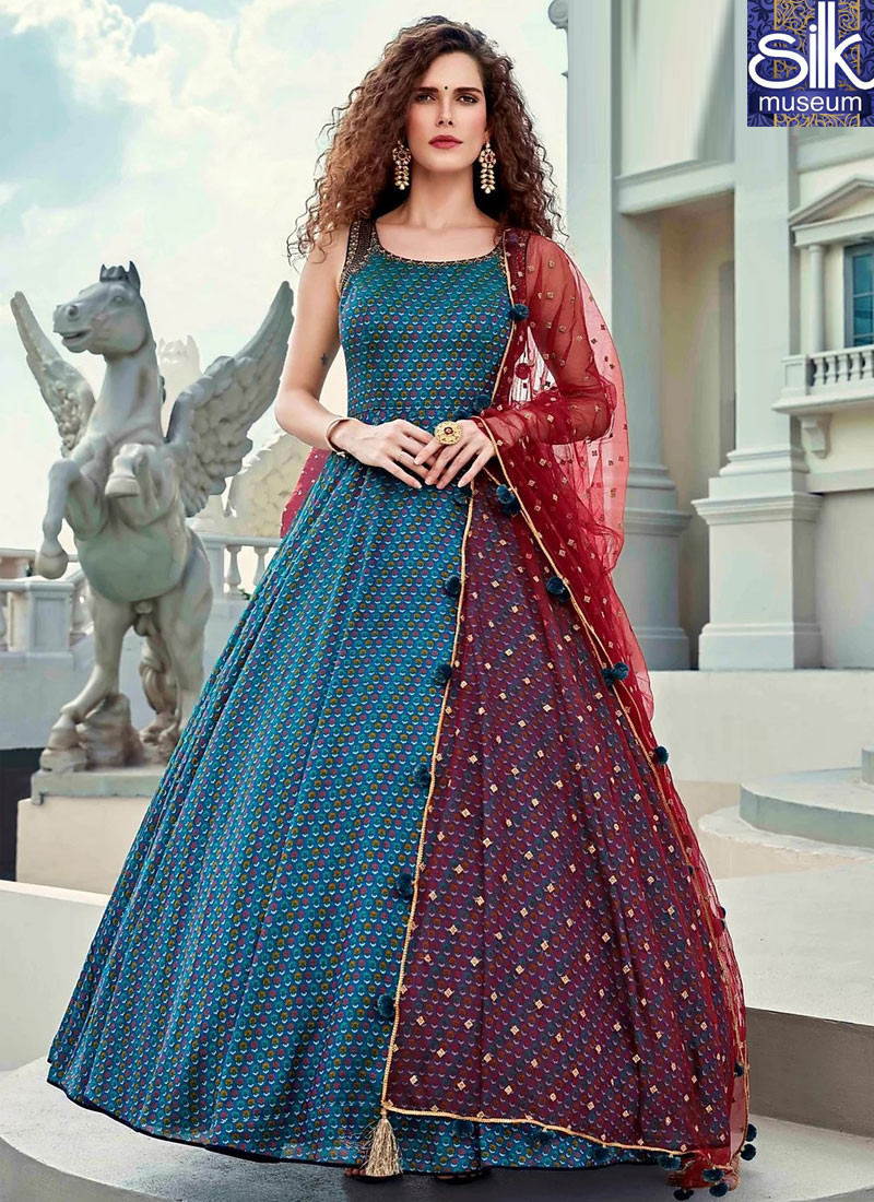14426 Awesome Blue Color Silk New Designer Party Wear Ready Made Gown