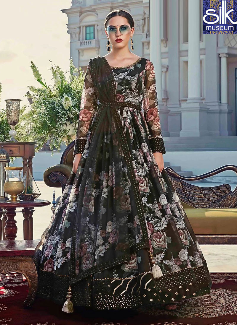 14428 Wonderful Black Color Cotton New Designer Party Wear Ready Made Gown