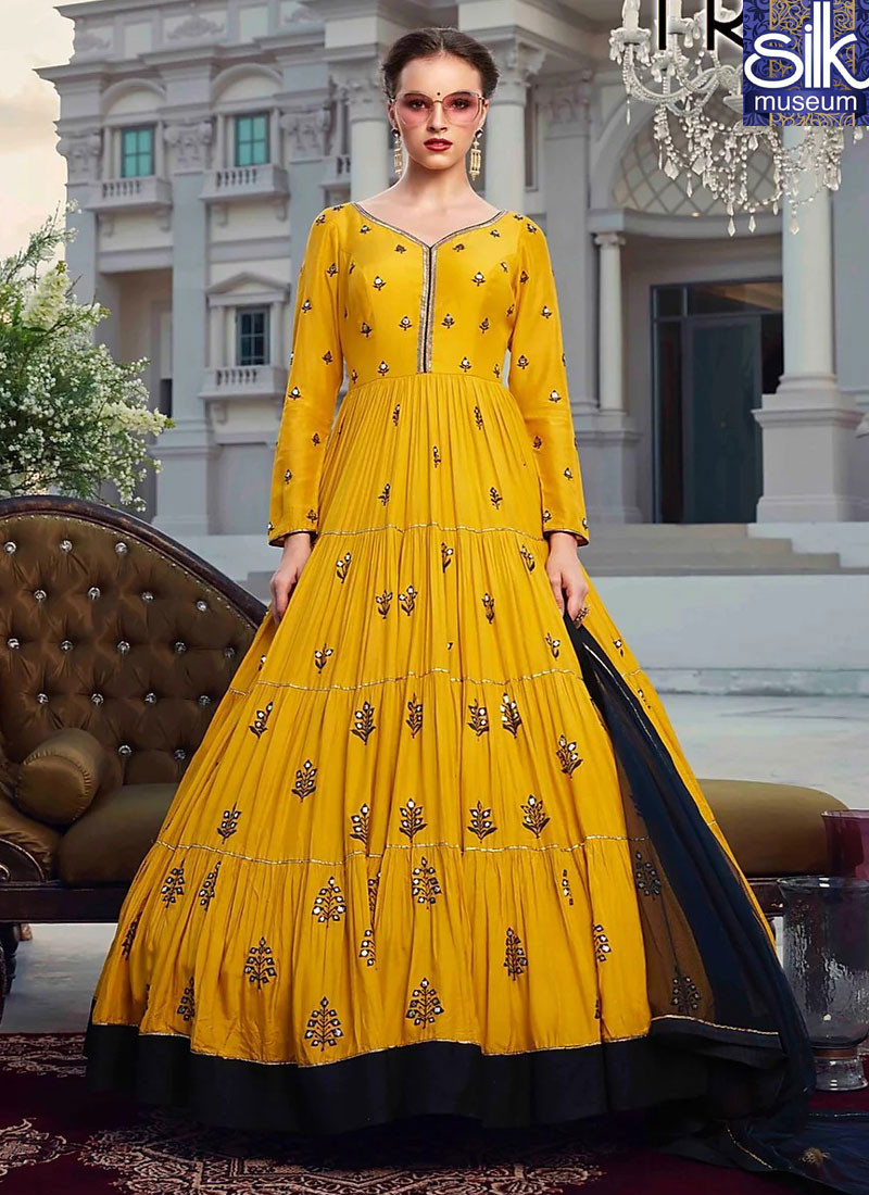 14430 Magnetic Mustard Color Faux Georgette New Designer Ready Made Gown