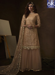 Beige Color Soft Net Designer New Party Wear Garara Suit