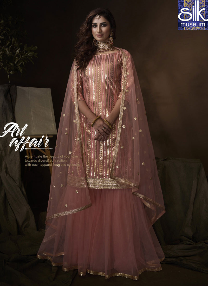 14440 Splendorous Pink Color Soft Net New Designer Party Wear Sarara Suit