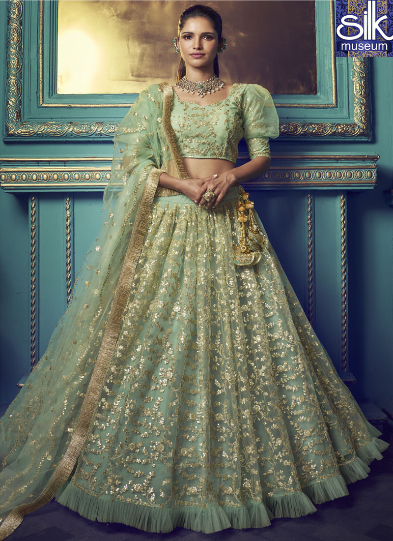14444 Divine Green Color Net Fabric New Designer Lehenga Choli
