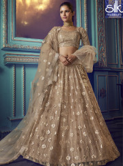 Beige Color Soft Net Designer Party Wear Sequence Work Lehenga Choli