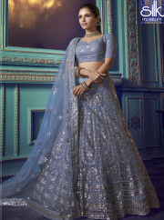 Magnetic Steel Grey Color Soft Net Designer Party Wear Lehenga Choli