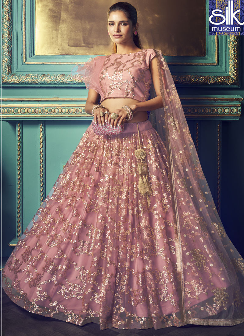 14450 Lovely Pink Color Soft Net Designer Sequence Work Lehenga Choli