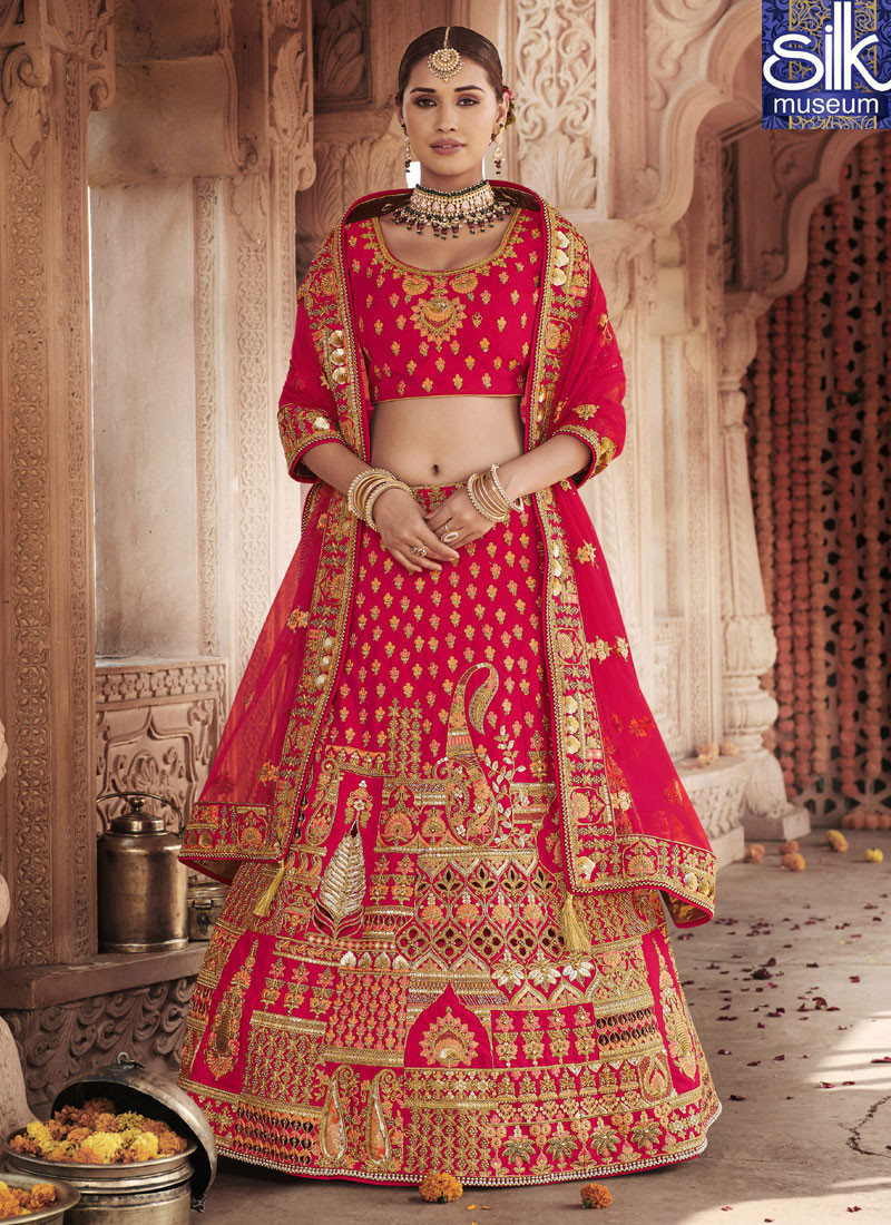 14460 Majestic Red Color Silk Designer Bridal Wear A Line Lehenga Choli